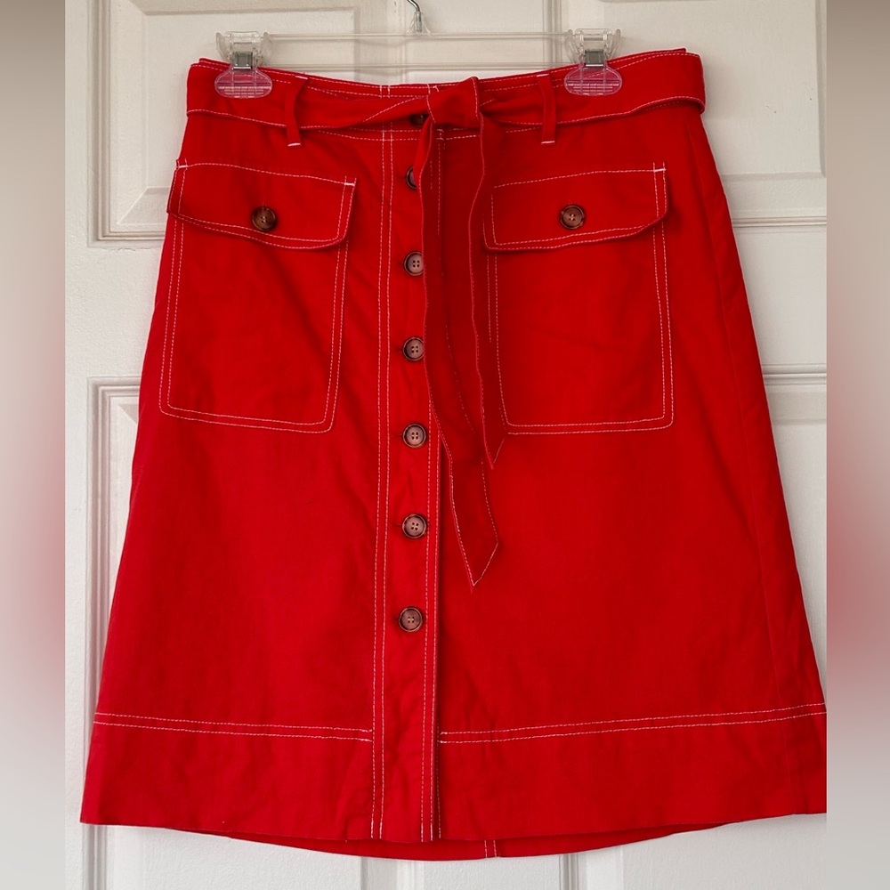 J. Crew Factory Women’s Linen Skirt Button Front Tie‎ Waist Lined Size 2